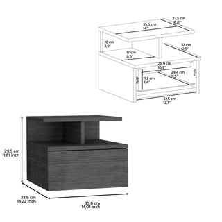 Sunvega Wall Mounted Floating Nightstand with Single Drawer and Two-Tier Shelf