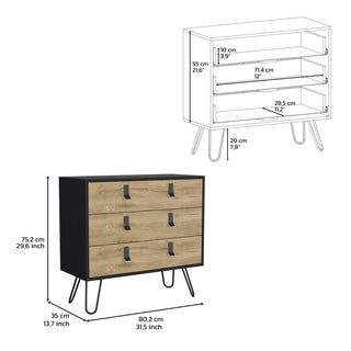 Sunvega Modern Black Macadamia Chest of Drawers with Hairpin Legs and Metal Accents