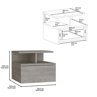 Sunvega Wall Mounted Floating Nightstand with Single Drawer and Two-Tier Shelf