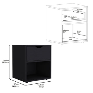 Sunvega 19.7 Inch High Nightstand End Table with Open Shelf and Drawer