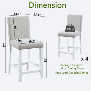 Sunvega Solid Wood Counter Height Chairs with Padded Seat for Dining Room, White & Gray