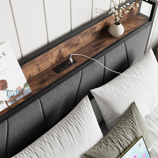 Sunvega Full Size Bed Frame with Storage Headboard and Charging Station Outlets
