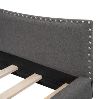 Sunvega Modern Upholstered Twin Daybed with Headboard Armrest Linen Fabric