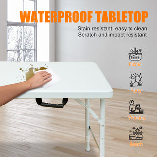 Sunvega 6ft Portable Folding Plastic Table with Waterproof Tabletop and Carry Handle