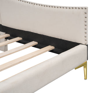 Sunvega Modern Upholstered Twin Daybed with Headboard Armrest Linen Fabric