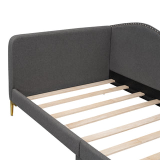 Sunvega Modern Upholstered Twin Daybed with Headboard Armrest Linen Fabric