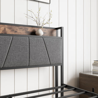 Sunvega Full Size Bed Frame with Storage Headboard and Charging Station Outlets