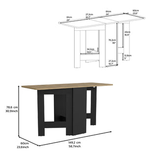 Sunvega Black Macadamia Expandable Folding Table with Three Forms and Sturdy Legs