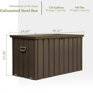 Sunvega 120 Gallon All-Weather Waterproof Lockable Outdoor Metal Storage Box with Wheels