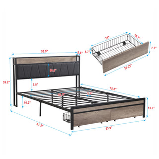 Sunvega Full Size Metal Platform Bed Frame with Upholstery Storage Headboard and Footboard