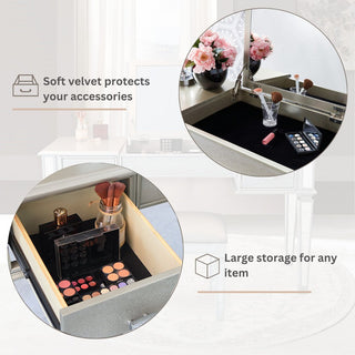 Sunvega Mirrored Vanity Desk with Stool, Flip Up Mirror and Drawers for Bedroom Makeup Room