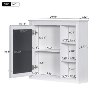 Sunvega Modern Wall Mounted Mirror Cabinet with 3 Open Shelves for Bathroom Storage