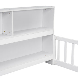 Sunvega Twin Floor Bed with Bedside Bookcase Guardrails and Shelves in Grey