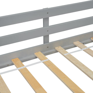Sunvega Twin Low Loft House Bed with Slide Ladder Safety Guardrails and Roof Frame