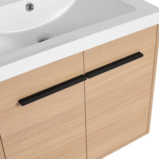 Sunvega 30 Inch Brown Bathroom Vanity with Resin Countertop Sink and 2 Doors