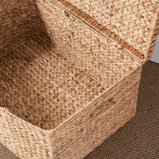 Sunvega Natural Brown Water Hyacinth Woven Storage Trunk with Handles for Organization