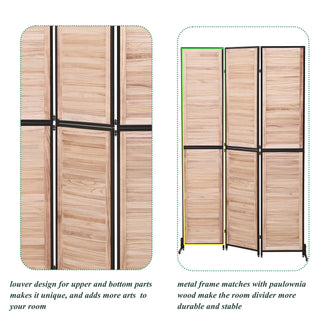 Sunvega 3 Panel Natural Wooden Room Divider Privacy Screen for Partition and Separation