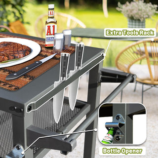 Sunvega Outdoor Grill Table with Wheels Stainless Steel Tabletop for Blackstone Griddle