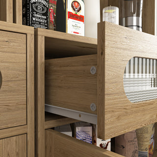 Sunvega Mid-Century Wood Storage Cabinet with 3 Woven Doors and Adjustable Shelf