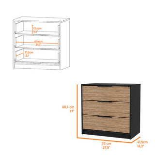 Sunvega Washington Three Drawer Dresser with Display Top for Bedroom Decor