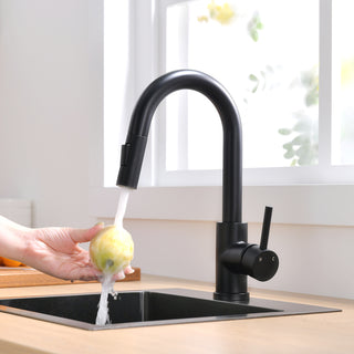 Sunvega Single Handle Pull Down Sprayer Black Kitchen Sink Faucet for Bar Prep