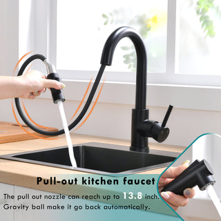 Sunvega Single Handle Pull Down Sprayer Black Kitchen Sink Faucet for Bar Prep