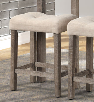 Sunvega Taupe Saddle Stool Set of 2 with Button Tufted Upholstery and Rubberwood Frame