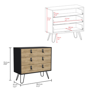 Sunvega Modern Dresser with 3 Drawers and Hairpin Legs for Bedroom Storage