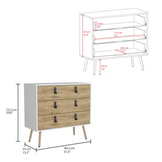 Sunvega Modern Dresser with Three Spacious Drawers and Sleek Metal Handles