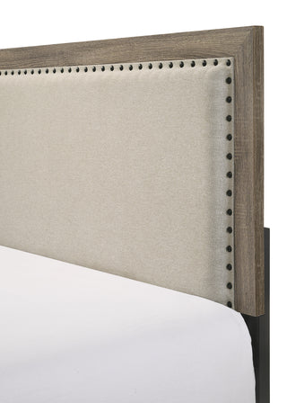 Sunvega Brown Cherry Finish Contemporary Fabric Panel Bed in One Box