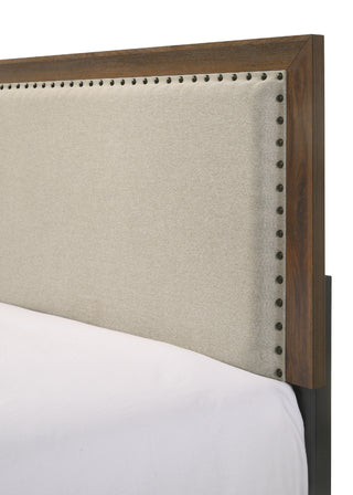 Sunvega Brown Cherry Finish Contemporary Fabric Panel Bed in One Box