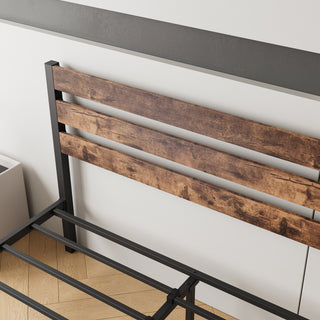 Sunvega Queen Size Platform Bed Frame with Wooden Headboard and Under Bed Storage