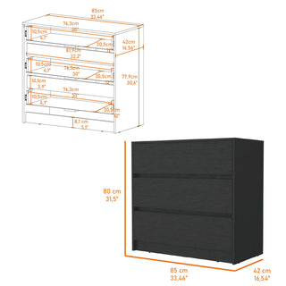 Sunvega White 3-Drawer Dresser with Metal Rails for Effortless Quiet Movement