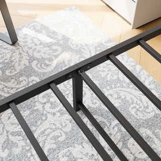 Sunvega Victorian Style Queen Size Metal Platform Bed Frame with Headboard and Under Bed Storage