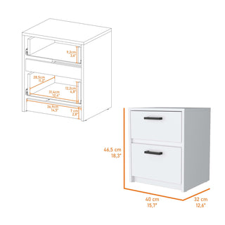 Sunvega Modern White 2-Drawer Nightstand with Metal Handles for Bedroom Storage