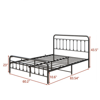 Sunvega Victorian Style Queen Size Metal Platform Bed Frame with Headboard and Under Bed Storage
