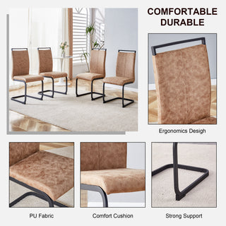 Sunvega High Back Upholstered Dining Chairs with C-Shaped Tube Black Metal Legs (Set of 2)