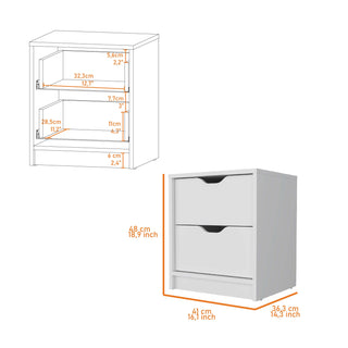 Sunvega White 2-Drawer Nightstand with Large Storage for Bedroom Organization