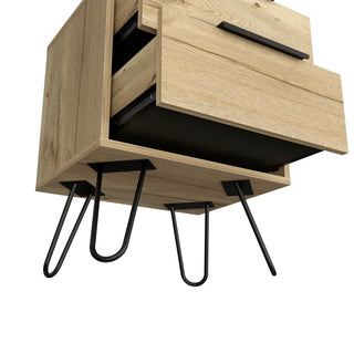 Sunvega Modern Hairpin Leg Nightstand with Two Drawers in Light Oak