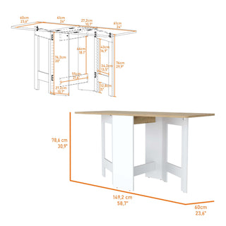 Sunvega White and Macadamia Folding Dining Table with Strong Legs and Three Forms