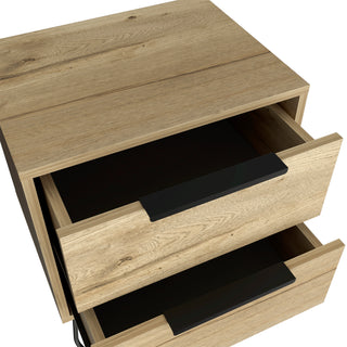 Sunvega Modern Hairpin Leg Nightstand with Two Drawers in Light Oak