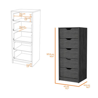 Sunvega Smokey Oak 5 Narrow Drawer Dresser with Pull-Out Mechanism and Spacious Storage