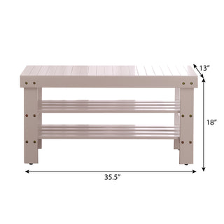 Sunvega Solid Wood White Finish Shoe Bench with Plastic Leveler Legs