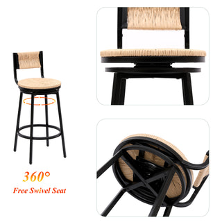 Sunvega Handwoven Paper Rope Swivel Bar Stools with Back Set of 2 for Kitchen Island