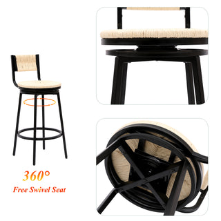 Sunvega Handwoven Paper Rope Swivel Bar Stools with Back Set of 2 for Kitchen Island