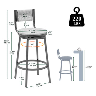 Sunvega Handwoven Paper Rope Swivel Bar Stools with Back Set of 2 for Kitchen Island