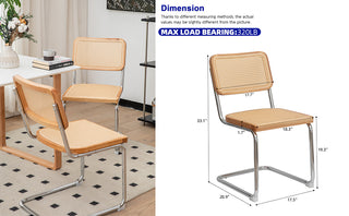 Sunvega Modern Mid Century Velvet Rattan Dining Chairs with Chrome Legs Set of 2
