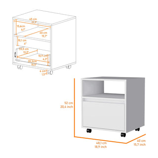 Sunvega White 1-Drawer Nightstand with Smooth Rolling Casters and Spacious Top Surface