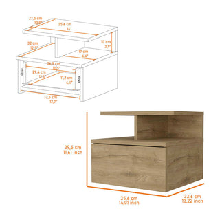 Sunvega Macadamia 2-Tier Shelf Floating Nightstand with Wall-Mount for Bedroom Storage