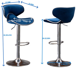 Sunvega Green Velvet Upholstered Adjustable Swivel Barstool with Footrest, Set of 2